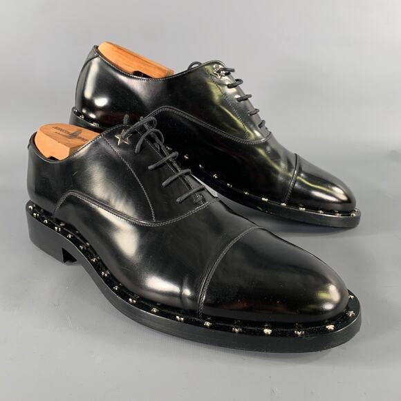JIMMY CHOO Size 8 Black Studded Leather Cap Toe Lace Up Shoes